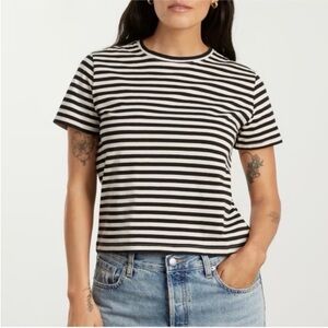 Everlane Black and Off-White (Bone) Striped Women's Box Cut Tee